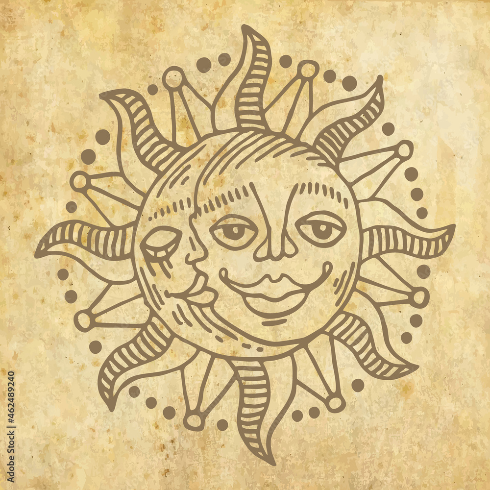 Illustration with hand drawn sun symbol Illustration with hand drawn sun symbol