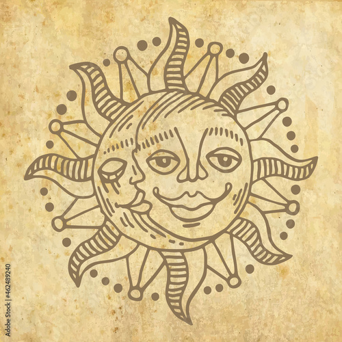 Illustration with hand drawn sun symbol