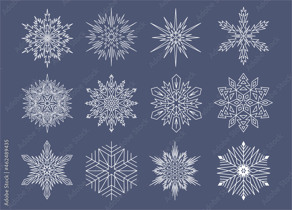 Symmetrical snowflake set, snowflake star shaped icon set Symmetrical snowflake set, snowflake star shaped icon set
