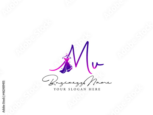 Letter MV Logo, Fashion mv m v Monogram Initial Based Vector Icon For Clothing, Apparel Fashion Shop photo