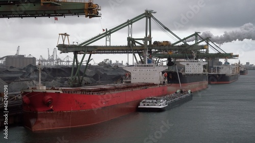 Three bulk carriers in the port of Rotterdam