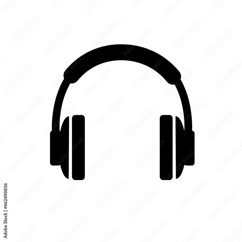Headphones, black icon. Isolated on white background vector illustration Headphones, black icon. Isolated on white background vector illustration