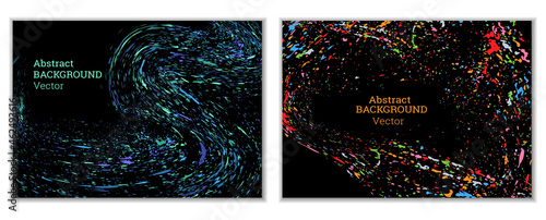 Multicolored paint splashes, smears, dust particles and debris are carried by the wind. A set of two templates. Design template for the design of banners, posters, booklets, covers, magazines. EPS 10