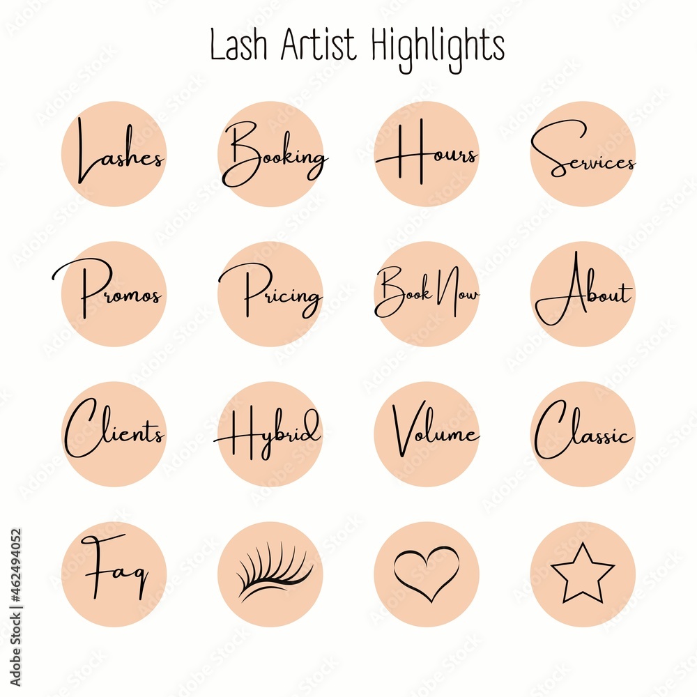 Salon Lash Artist Beauty instagram highlights covers. beige pastel colors