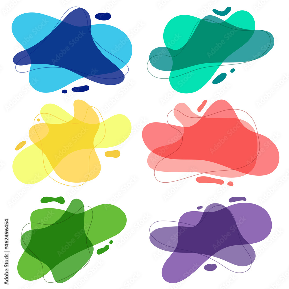 Set of abstract colored spots with lines. For modern colorful design of projects. Simple flat doodle vector illustration.