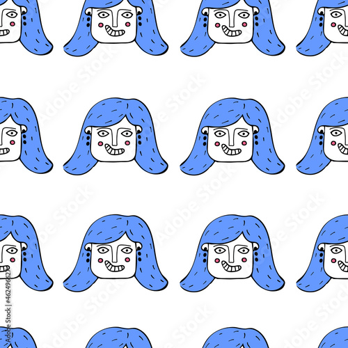 A seamless pattren with a comical woman's head. Vector illustration.