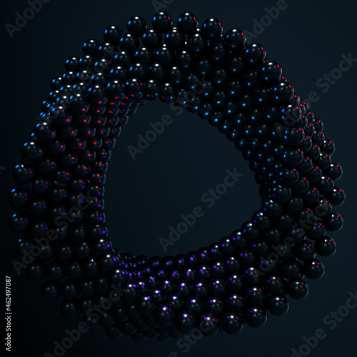 Twisted circle of spheres. Abstract background. 3d rendering.