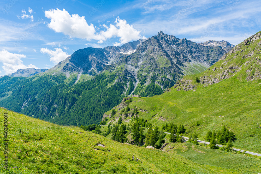 Scenic sight near the mountain pass Colle dell'Agnello, Piedmont, between Italy and France. Scenic sight near the mountain pass Colle dell'Agnello, Piedmont, between Italy and France.