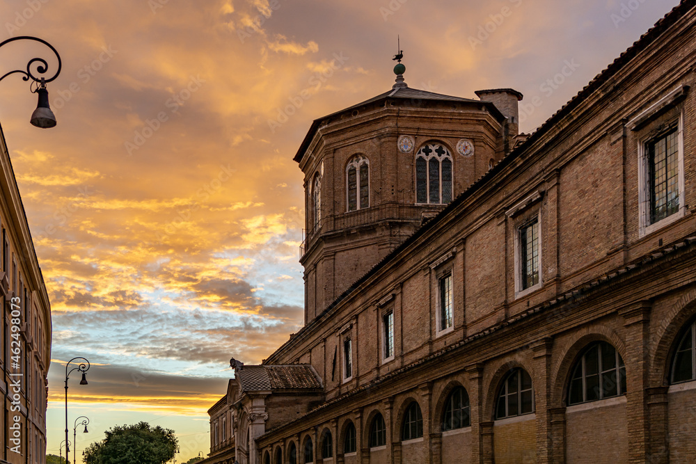 Hospital of the Holy Spirit complex building sunrise in Rome, Italy. The Ospedale di Santo Spirito (Hospital of the Holy Spirit) is a convention center.