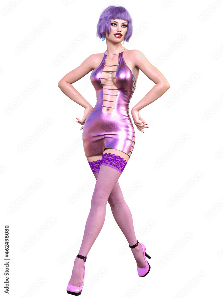 Beautiful woman in short latex mini dress. Beautiful woman in short latex mini dress.