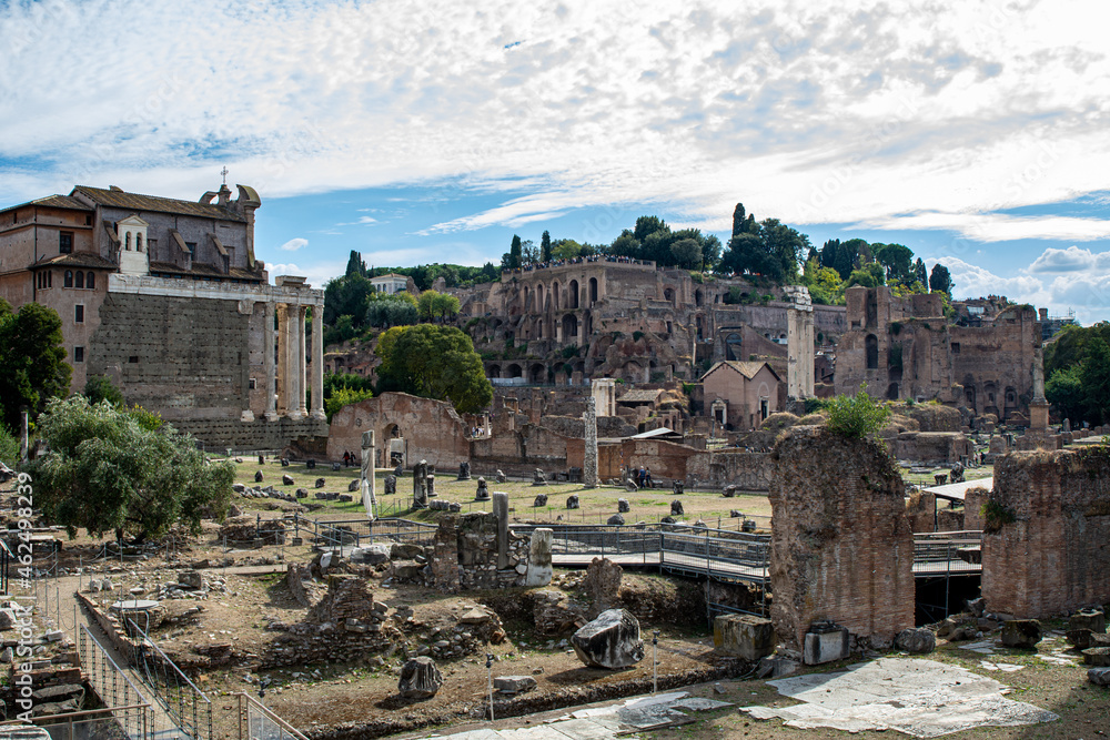 Ruins of the ancient Forum Romanum in the Center of Rome, Italy