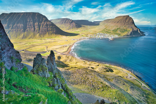 Small fishing town in Icelandic fjord