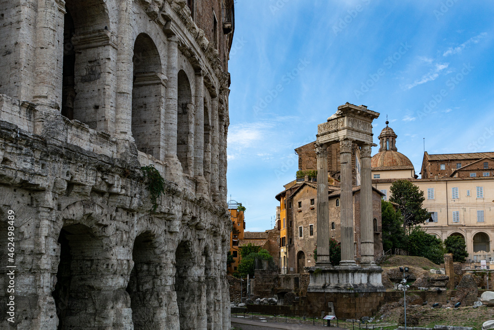 Fototapeta premium Ruins of the ancient Roman theater of Marcellus and the temple of Apollo Sosianus in Rome