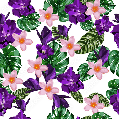 Wallpaper Mural exotic seamless flower and monstera Torontodigital.ca