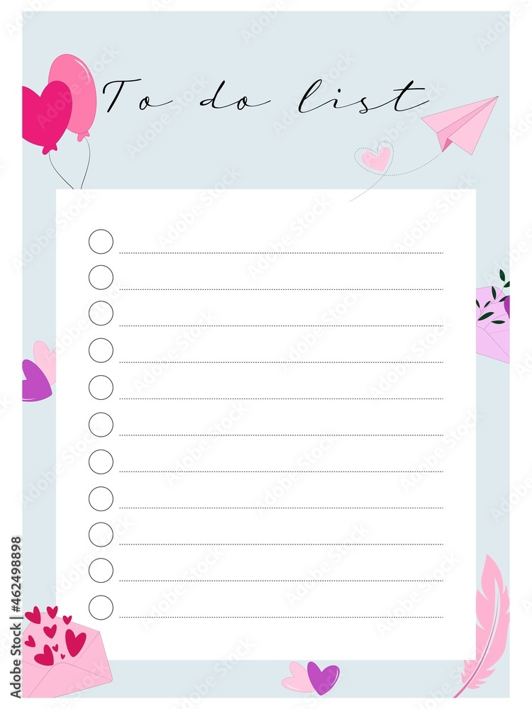 Modern collection of daily weekly monthly planner printable template with colorful elements. Collection of note paper, to do list, stickers templates. Blank blue notebook page A4. To do list 