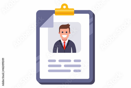 photo and dossier of a person on paper. flat vector illustration.