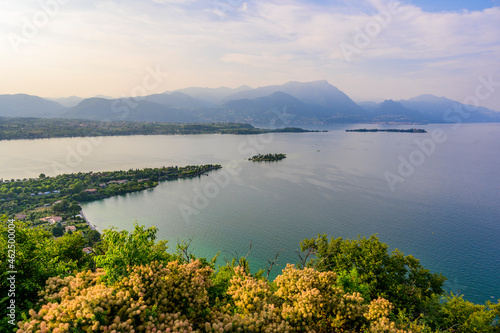 View from Rocca di Manerba to beautiful lake Garda, Brescia, Italy - travel destination