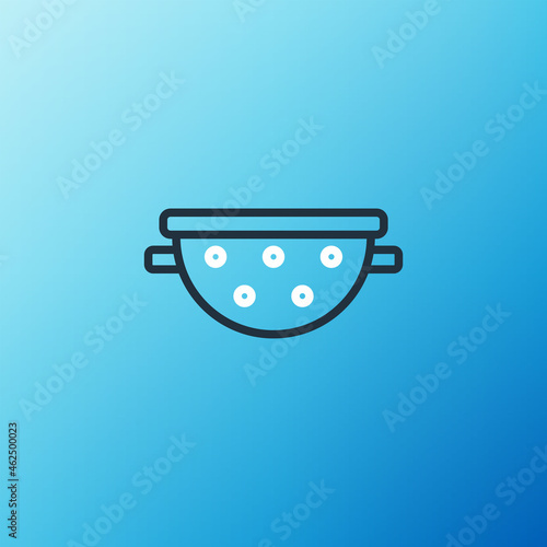 Line Kitchen colander icon isolated on blue background. Cooking utensil. Cutlery sign. Colorful outline concept. Vector