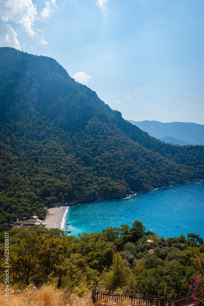 Obraz premium Kabak beach, secluded beach along Mediterranean sea near Fethiye, Turkey, located on the famous Lycian way trekking route