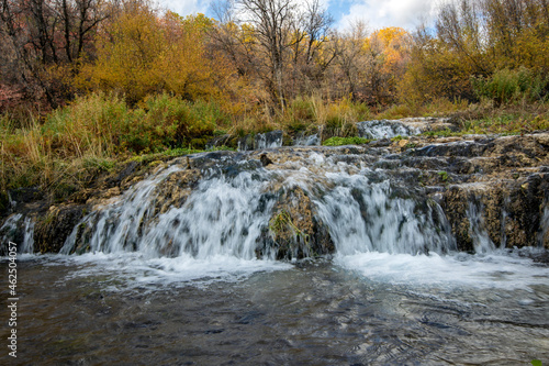 fresh water springs and fall colors with blue sky