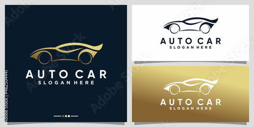 Auto sport car logo design with golden gradient style color Premium Vector