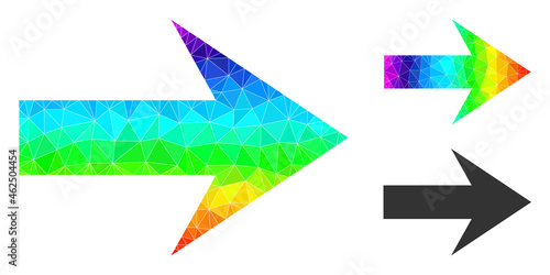 lowpoly arrow right icon with spectrum vibrant. Spectrum colored polygonal arrow right vector is constructed with random colored triangles.