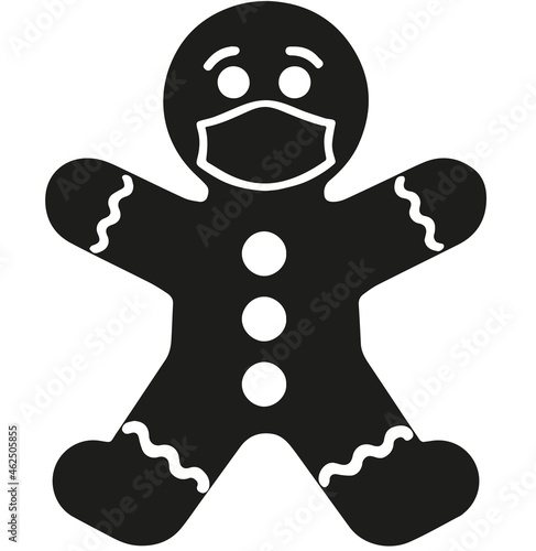 Gingerbread man with facemask. Christmas vector silhouette