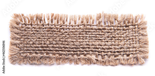 rectangular piece of burlap isolated on white background 