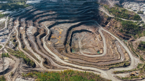 Aerial view of opencast quarry of non-metallic minerals - view from above.