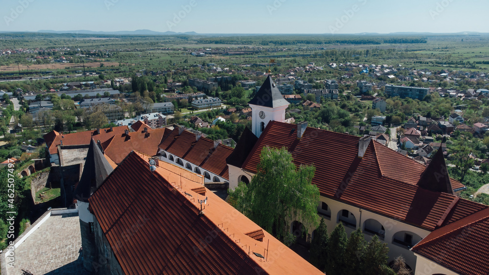 Aerial View To Palanok Castle In The City Of Mukachevo, Ukraine
