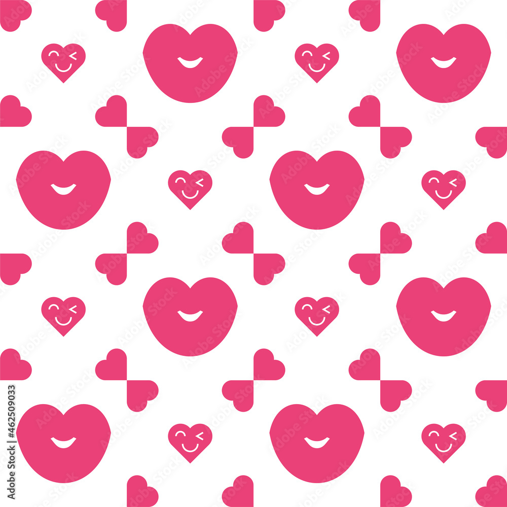 Valentine's day abstract geometric background with kisses, hearts. Love pattern. Texture, ornament for wallpaper, wrapping paper, textile, fabric, packaging