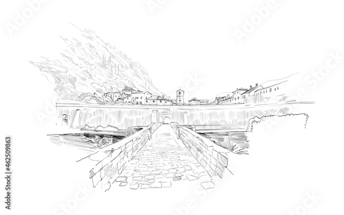 Kotor. Montenegro. City design sketch. Hand drawn vector illustration. 