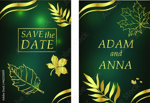 Obraz na płótnie
Elegant and exclusive golden wedding invitation with elements of leaves and flowers. Great vector file for editing. w salonie
