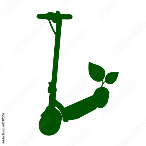 Green e-scooter icon. Motorized or electric scooter in eco style. Vector Illustration