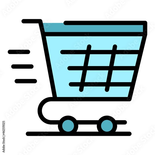 Fast shopping cart icon. Outline fast shopping cart vector icon color flat isolated