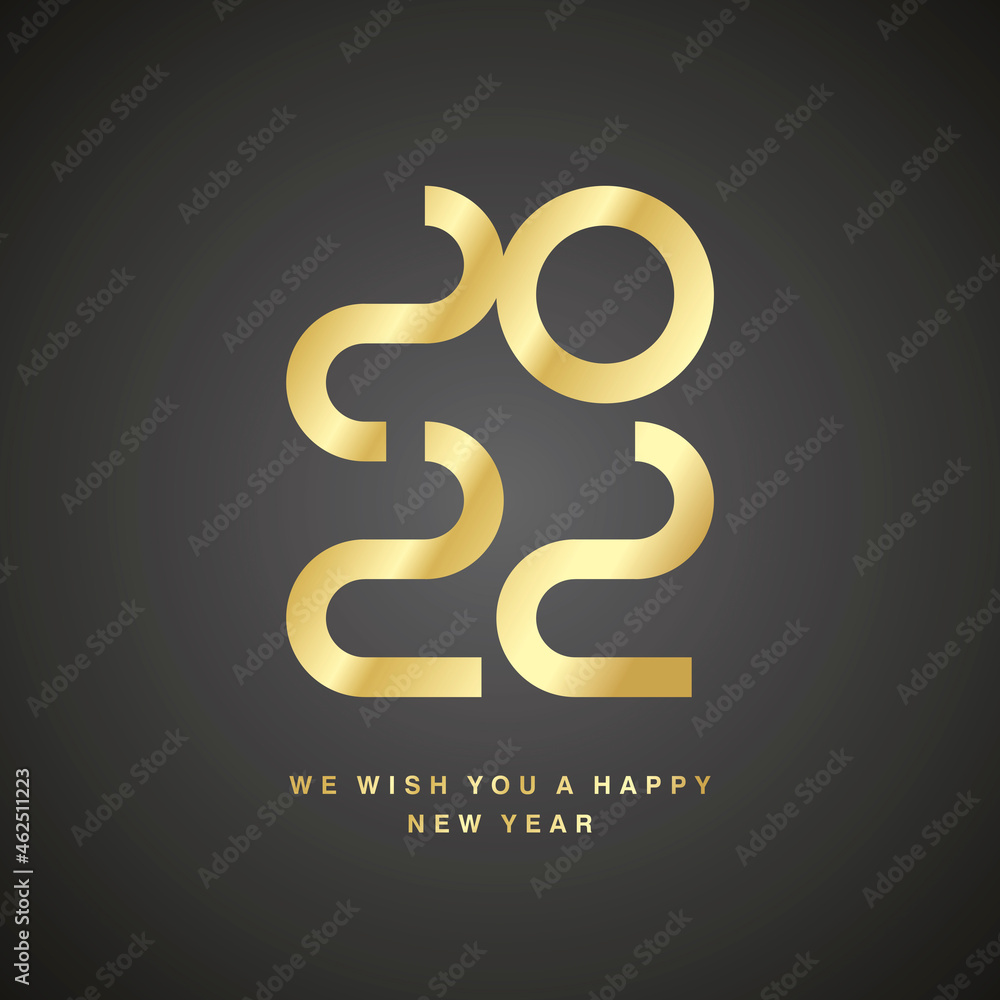 Happy New Year 2022 ultra modern design numbers typography golden and black colours icon logo button Happy New Year 2022 ultra modern design numbers typography golden and black colours icon logo button