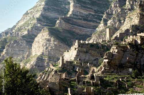 Old Kakhib village ruins in Dagestan, Russia photo