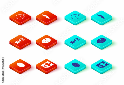 Set Lemon, Leaf document, Bottle of shampoo, Facial cosmetic mask, Eye sleep and Stopwatch icon. Vector