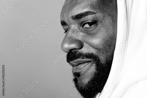 portrait of african american man in good physical shape close-up