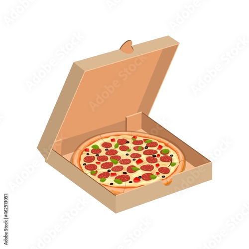 Set of brown cartoon and paper pizza box