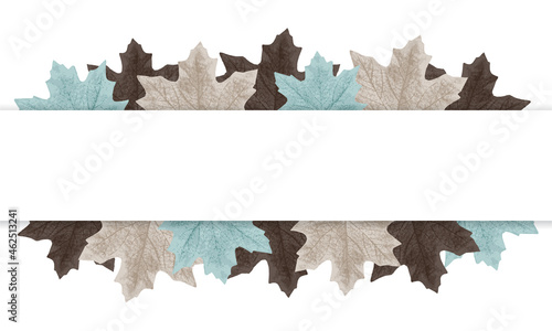 A group of leaves behind a white banner with copyspace
