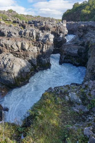 Borgarfjordur Region, Iceland: Barnafoss, also known as Bjarnafoss, is a waterfall on the river Hvíta. photo