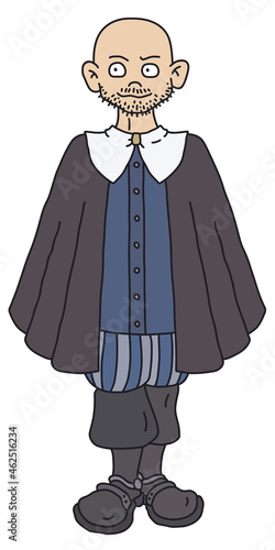The funny baroque nobleman in blue in a black cloak