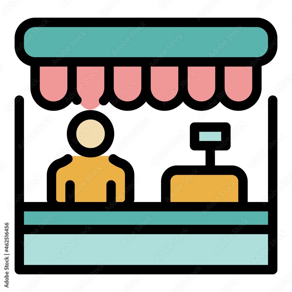 Shop assistant icon. Outline shop assistant vector icon color flat isolated