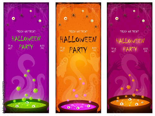 Set of Halloween Party Banner with Potion in Cauldron