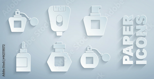 Set Perfume, Cream or lotion cosmetic tube, Epilator and icon. Vector