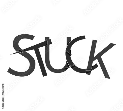 Lettering. The word is drawn - Stuck, the letter is stuck in each other and connected. Stock vector illustration isolated on a white background.