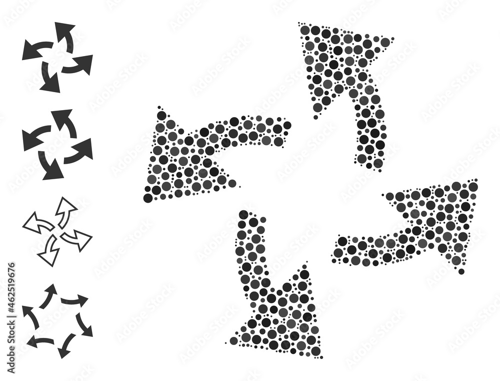 Naklejka premium Rounded dot mosaic centrifugal arrows. Vector mosaic is based on centrifugal arrows icon, and created from random spheric items.