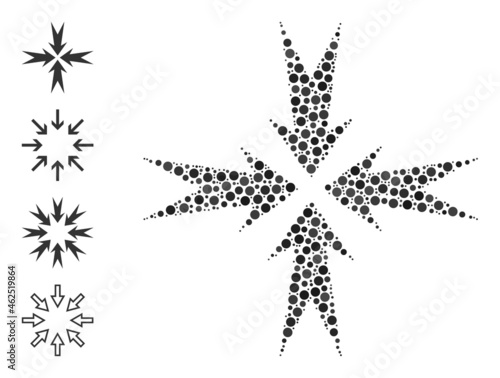 Circle mosaic compression arrows. Vector collage is based on compression arrows icon, and created of random round items. Vector icon of compression arrows organized with random circle items.