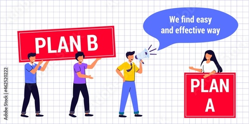 Plan concept with smooth point A and punt B Business team choosing with plan A or plan B direction Business strategy Vector flat illustration Expectation planning and reality implementation